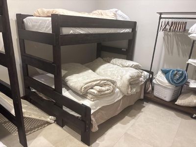 Wooden Twin over Queen Bunk Bed Frame with Queen Mattress