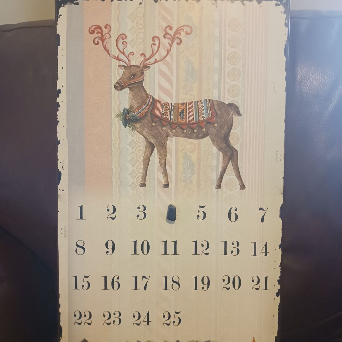 SOLD Metal countdown to Christmas calendar with magnet.