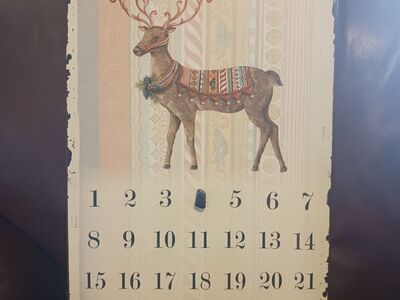 SOLD Metal countdown to Christmas calendar with magnet.
