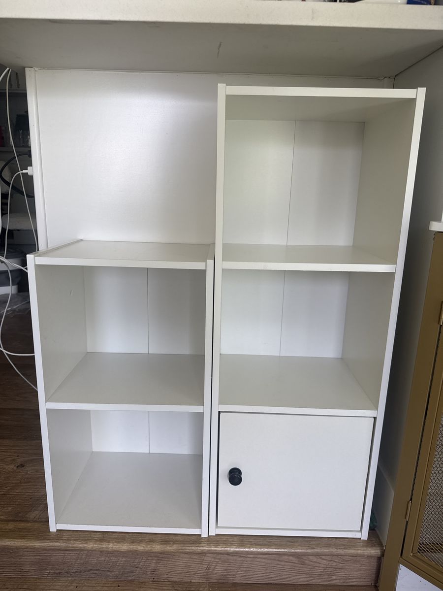 White Modular Storage Shelf Unit - 5 Open Cubbies & 1 Cabinet