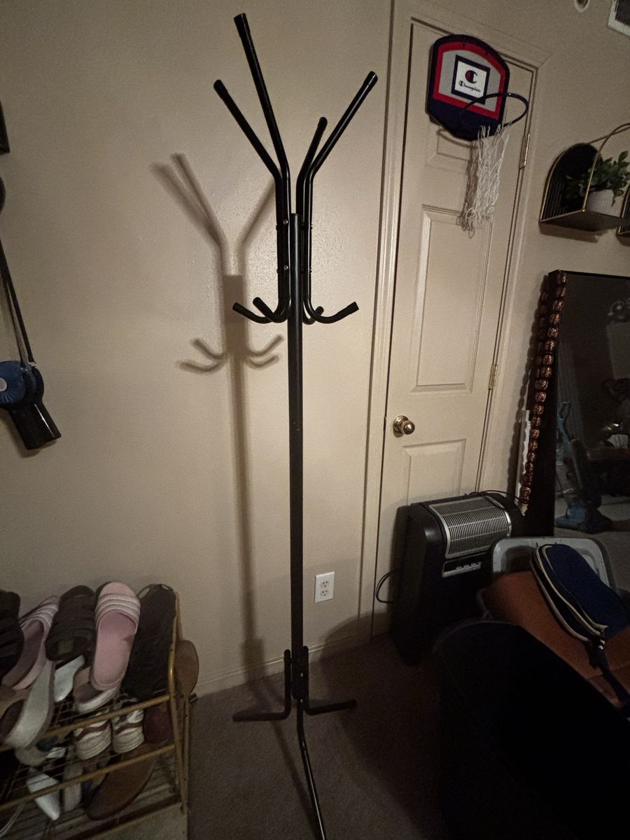 Black Metal Freestanding Coat Rack with Multiple Hooks - UsedGood Condition