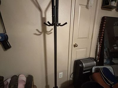 Black Metal Freestanding Coat Rack with Multiple Hooks - UsedGood Condition