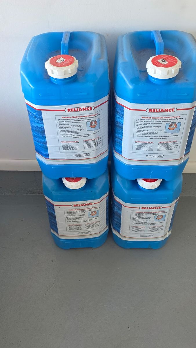 Set of 4 Reliance Aqua-Pak 5-Gallon Water Containers - Stackable and BPA Free