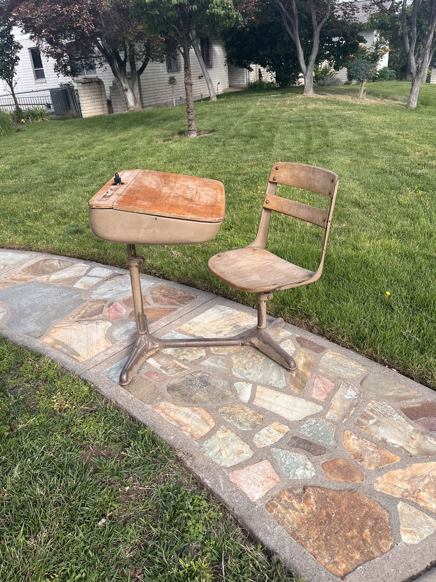 Antique Student Desk with Attached Chair