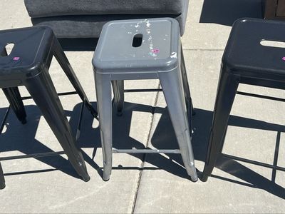 Set of 3 Used Metal Bar Stools - 2 Black, 1 Grey - Industrial Style Kitchen Counter Height