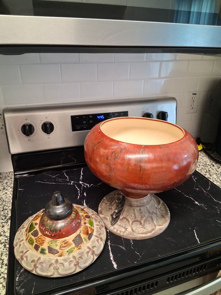 Handmade Clay Pottery Jar with Lid - Rustic Orange & Mosaic Design Decorative Vase