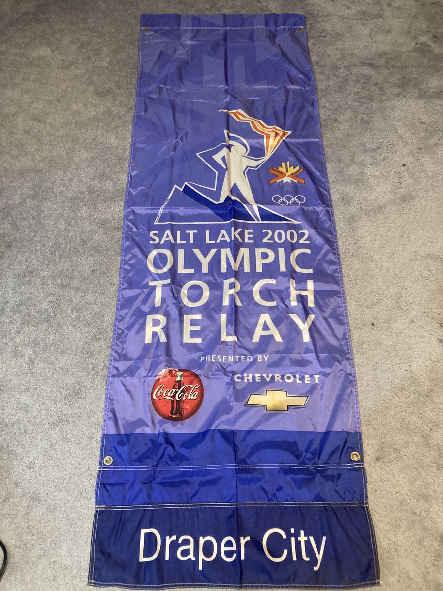 Rare Salt Lake 2002 Winter Olympic Banner Draper City Coca Cola Chevrolet 80 Inch