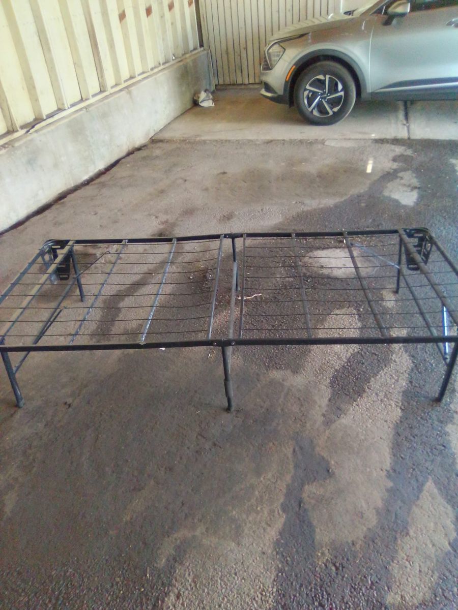 Folding Metal Bed Frame - Twin/Full Size (Adjustable) - Sturdy & Portable
