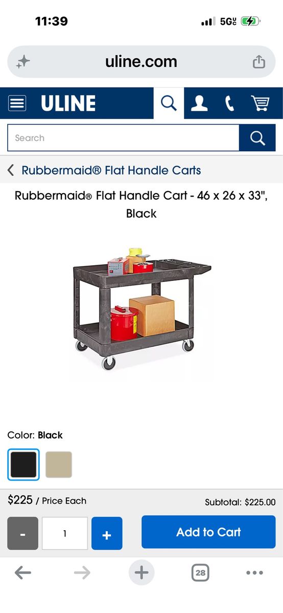 ULINE / Rubbermaid #H-1066BL Large Heavy Duty Utility Cart