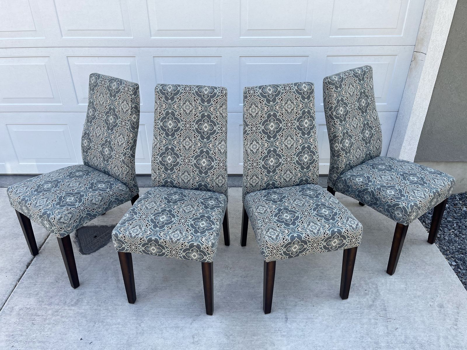 Set of 4 Upholstered Dining/Accent Chairs, Blue Gray Medallion Pattern - $90 Firm
