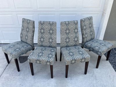 Set of 4 Upholstered Dining/Accent Chairs, Blue Gray Medallion Pattern - $90 Firm