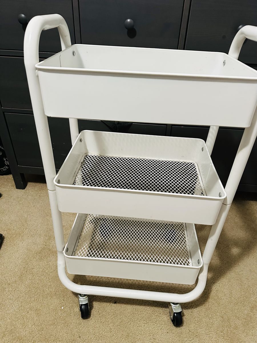 White 3-Tier Rolling Utility Cart with Mesh Bottoms - Versatile Storage Solution