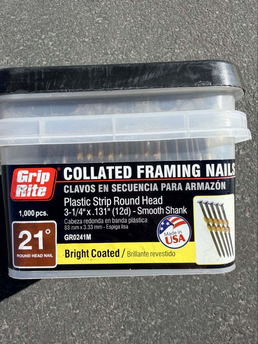 Grip Rite GR0241M 3-1/4" x .131" 21-Degree Smooth Shank Bright Coated Collated Framing Nails 1000ct
