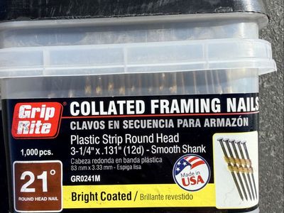 Grip Rite GR0241M 3-1/4" x .131" 21-Degree Smooth Shank Bright Coated Collated Framing Nails 1000ct