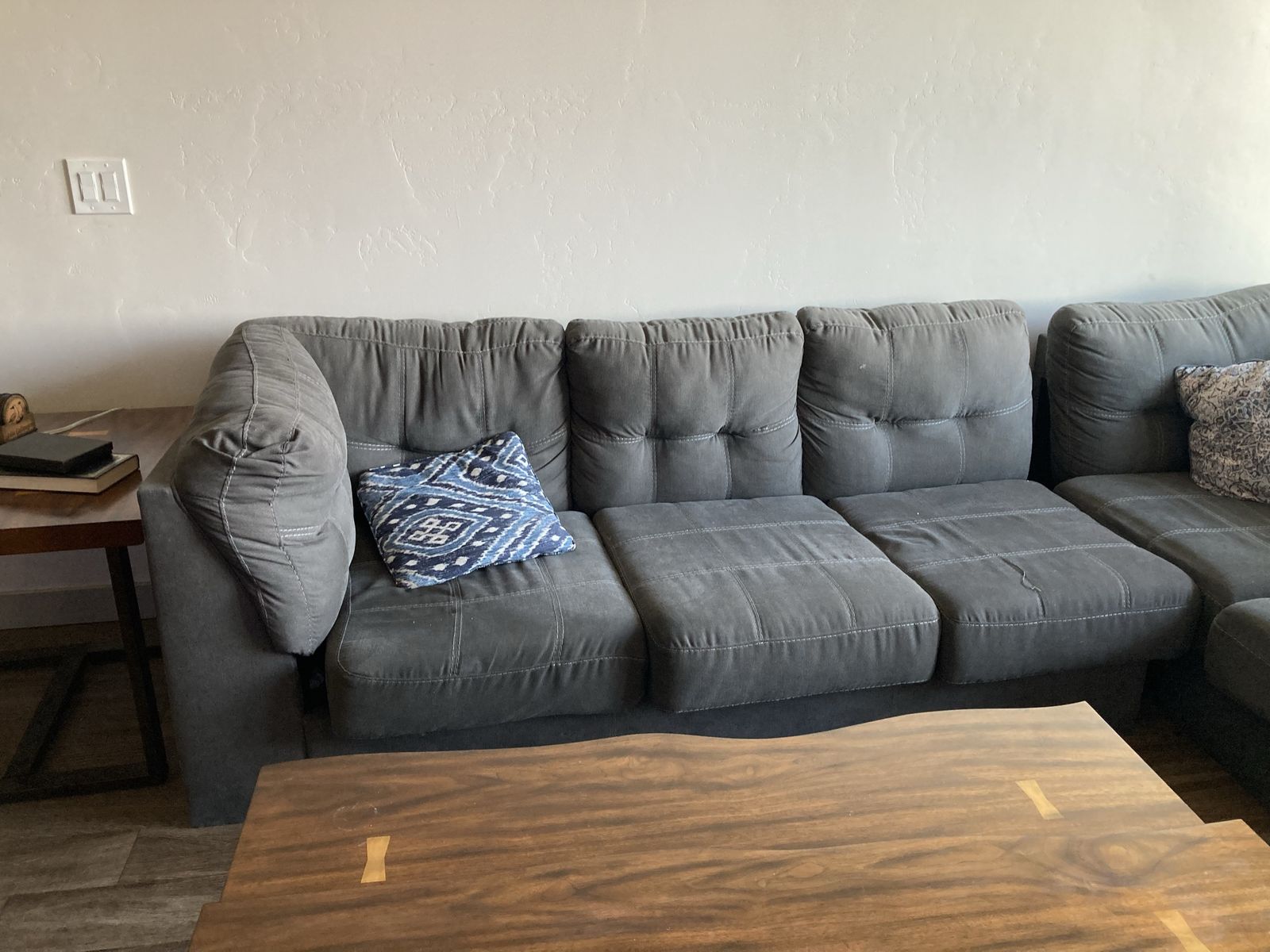 Dark Grey Sectional Sofa with Desks set 