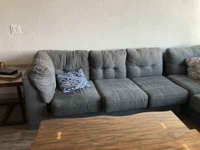 Dark Grey Sectional Sofa with Desks set