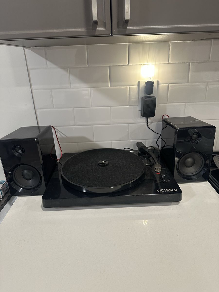 Victrola Black Bluetooth Turntable Record Player with Two Stereo Speakers