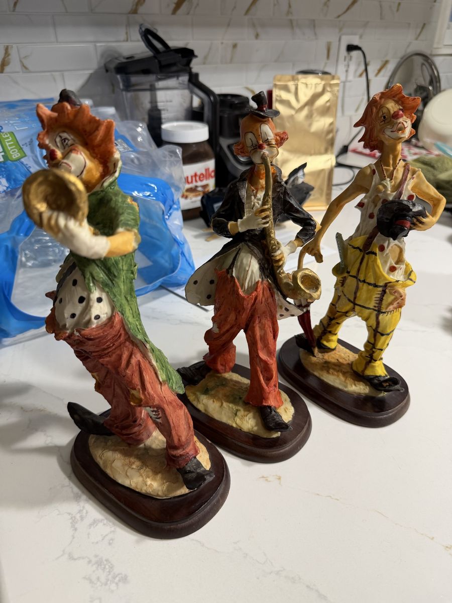 Set of 3 Vintage Musician Clown Figurines Resin Statues 11" Tall