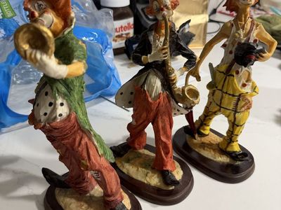 Set of 3 Vintage Musician Clown Figurines Resin Statues 11" Tall