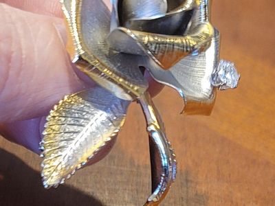 Vintage 1981 Cerrito Silver and Gold Toned Rose Bloom Brooch Pin with Gem