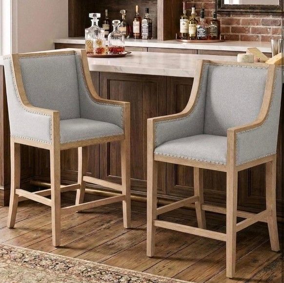 Brand New Gray Linen Bar Stools – $160 for the Set of 2 $160