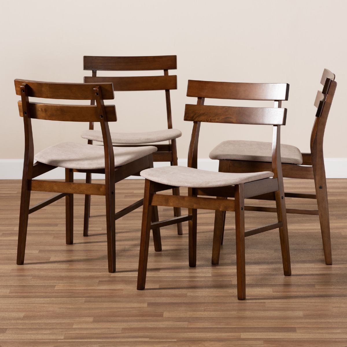 Baxton Studio Devlin Dining Chair in Beige Fabric & Walnut Finish (Set of 4)