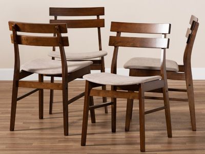 Baxton Studio Devlin Dining Chair in Beige Fabric & Walnut Finish (Set of 4)