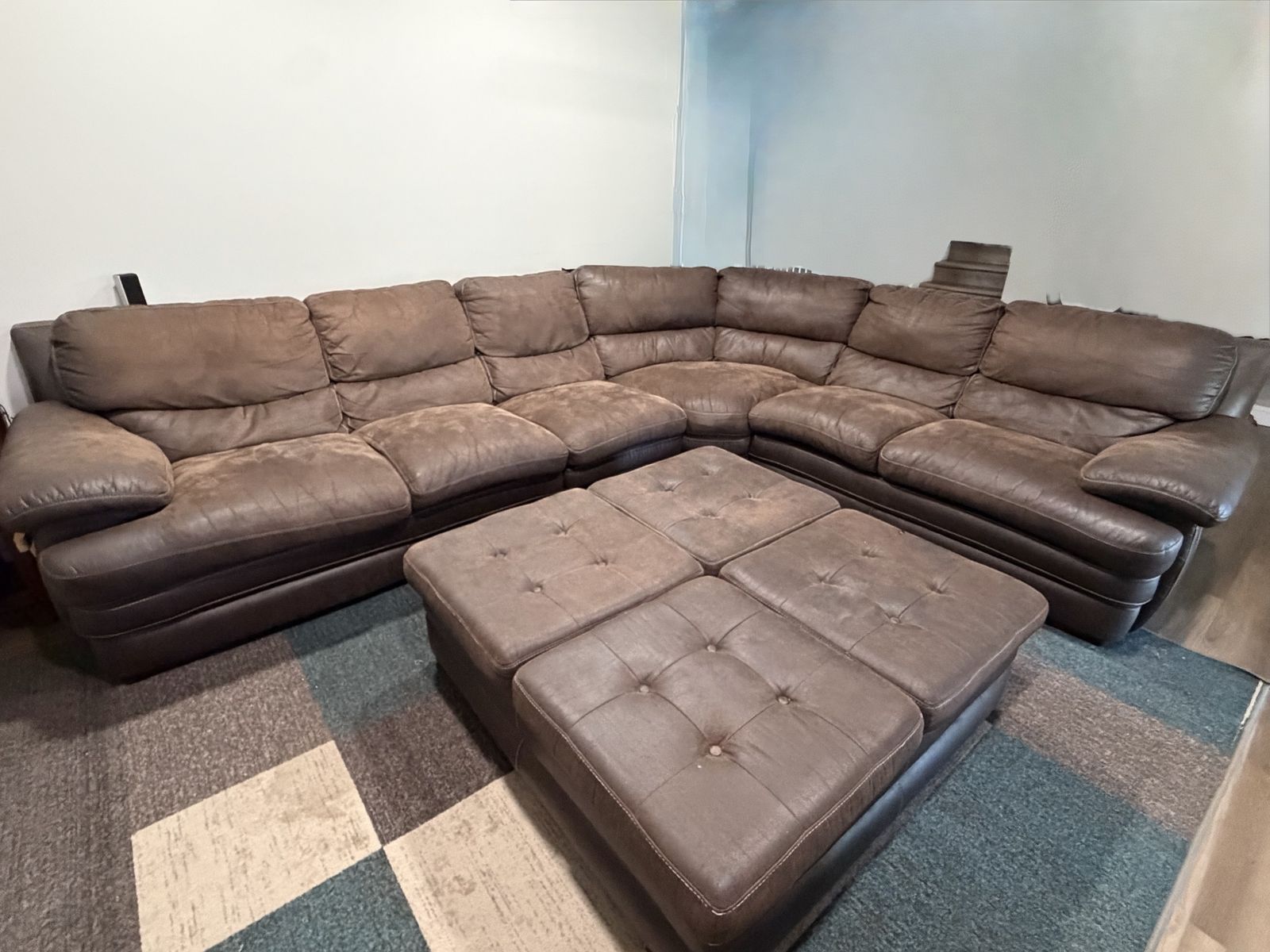 Large Brown Sectional Sofa with Modular Ottoman Set