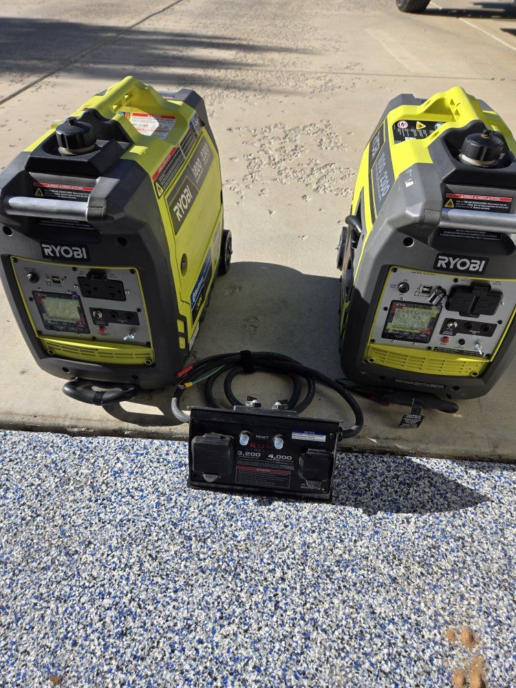 Pair of Ryobi 1800W/2300W Bluetooth Inverter Generators with Parallel Wiring Kit