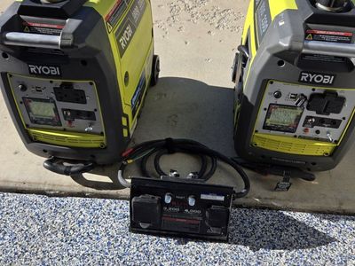 Pair of Ryobi 1800W/2300W Bluetooth Inverter Generators with Parallel Wiring Kit