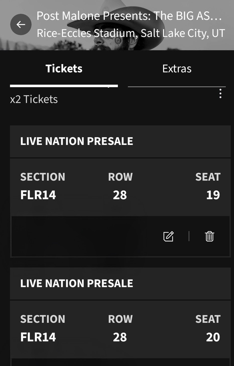 FLOOR SEATS for Post Malone and Jelly Roll Concert