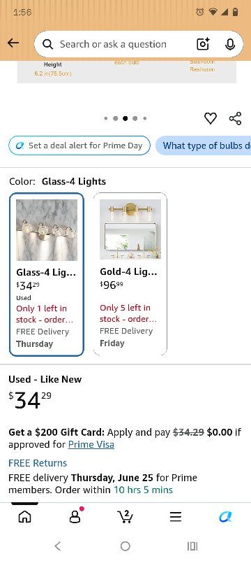 Glass-4 Lights Vanity Light Fixture, Bathroom Wall Sconce, Used - Like New, 6.2 in (76.5 cm)