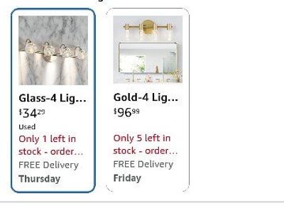 Glass-4 Lights Vanity Light Fixture, Bathroom Wall Sconce, Used - Like New, 6.2 in (76.5 cm)