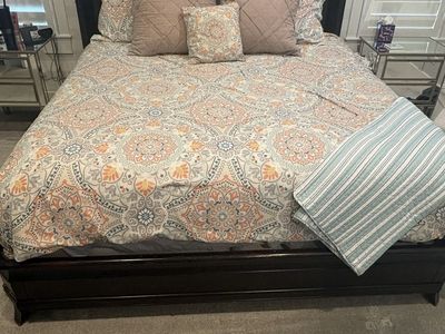 Dark Wood King Bedroom Set - Sleigh Bed, Tall Dresser and Nightstand