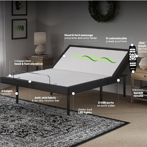 NEW! (Top of the line) Queen GhostBed Adjustable Bed Frame with Wireless Remote Zero Gravity, Massage, USB Ports