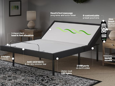 NEW! (Top of the line) Queen GhostBed Adjustable Bed Frame with Wireless Remote Zero Gravity, Massage, USB Ports
