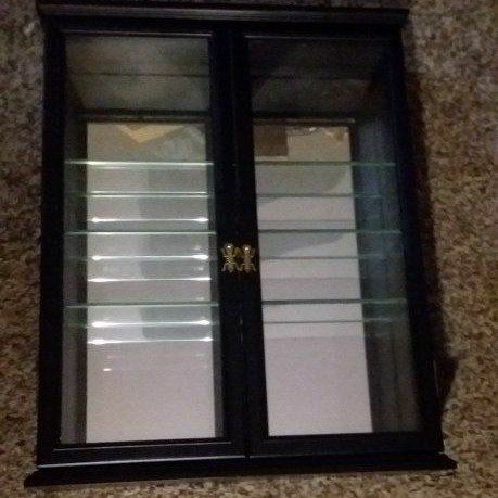 Black Display Cabinet Wall Mount Curio with glass shelves0⁰00 0