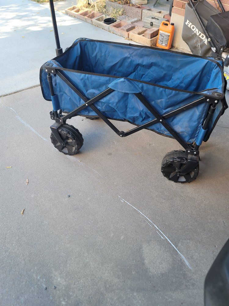 Blue Folding Utility Wagon - Portable Cart for Outdoor Use