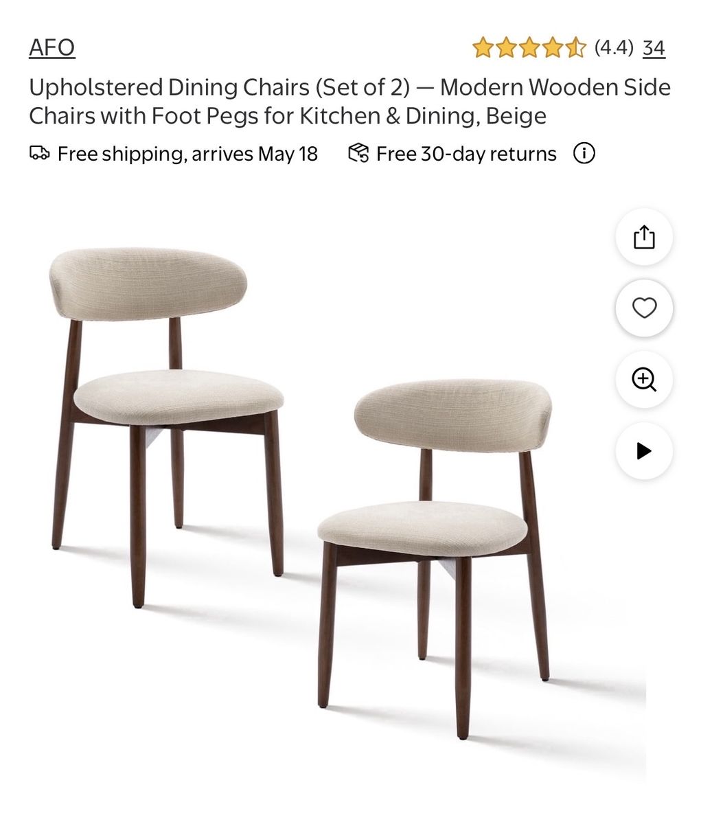 AFO Modern Beige Upholstered Dining Chairs (Set of 2) - Solid Rubberwood, 250lb Capacity