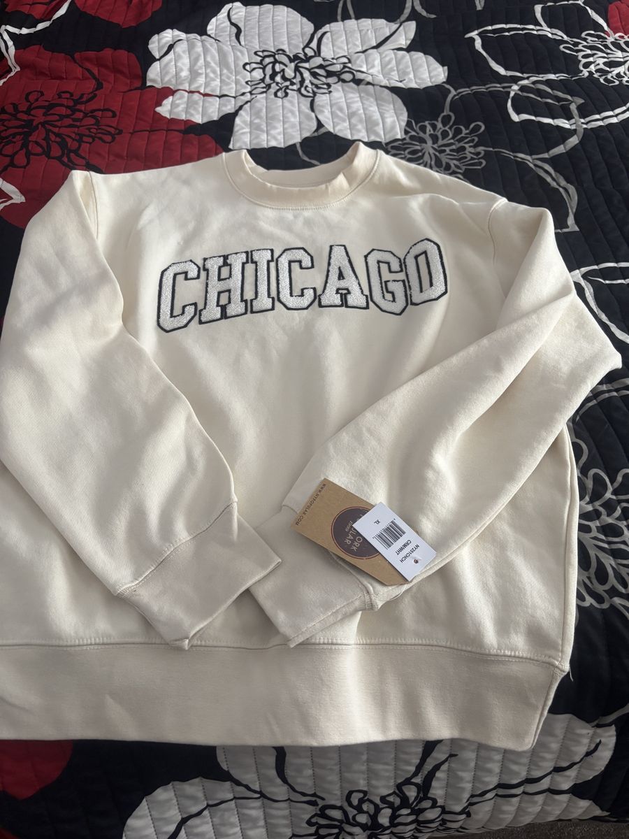 New York Poplar Chicago Cream White Graphic Sweatshirt Size XL