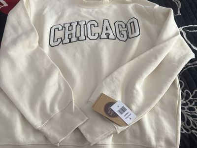 New York Poplar Chicago Cream White Graphic Sweatshirt Size XL