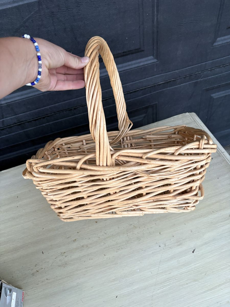 Wicker Rectangular Gathering Basket with Handle - Natural Woven Decor
