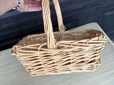 Wicker Rectangular Gathering Basket with Handle - Natural Woven Decor