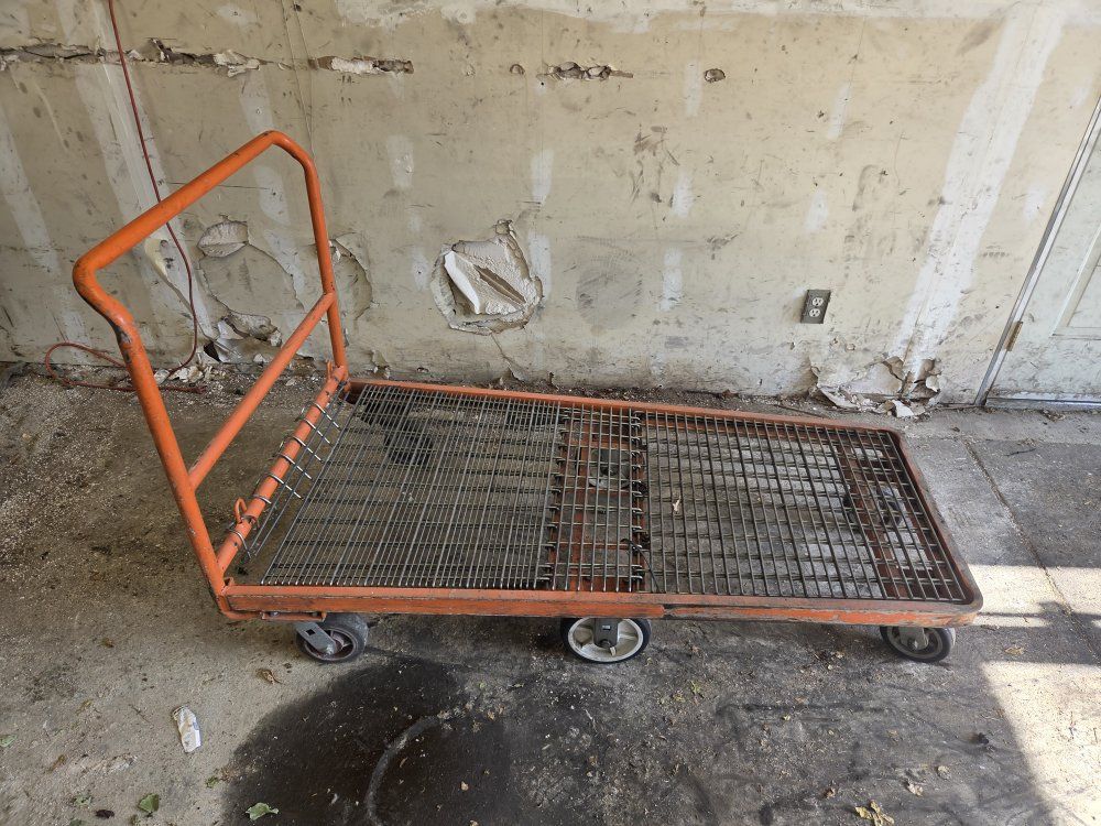 Heavy-Duty Orange Metal Flatbed Cart Dolly with Casters