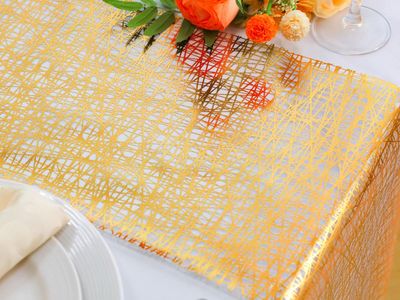 4-pack of Snowkingdom Gold Table Runner 11x 108 Inch Thin Mesh Sparkle Glitter Metallic Golden Lines Runner Gold Table Decoratio