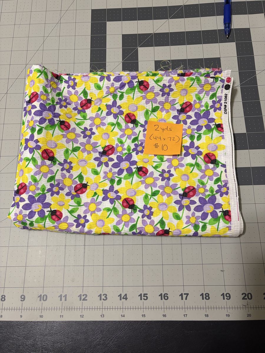 Ladybug and Floral Print Fabric - 2 Yards (44x72)