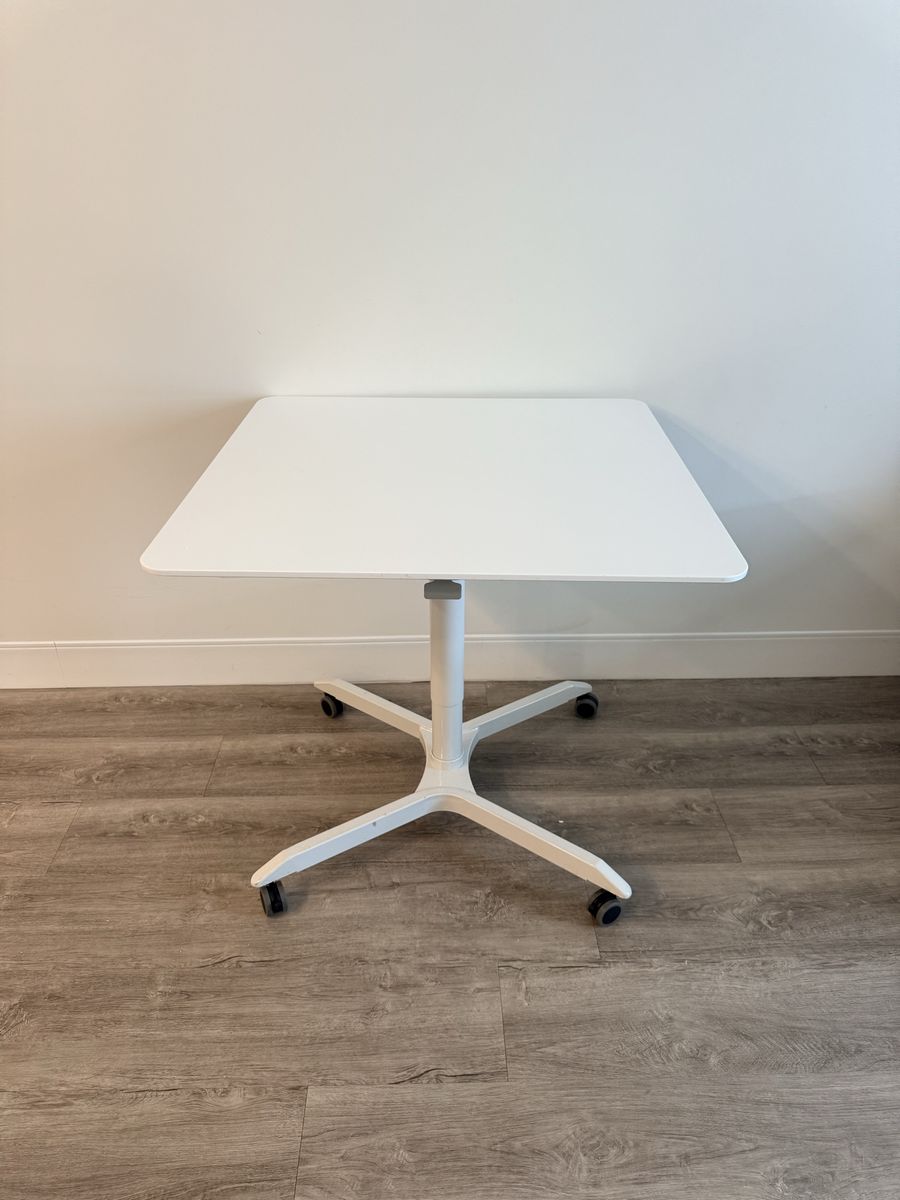 White Square Height-Adjustable Table on Casters - Versatile Desk/Dining/Workstation