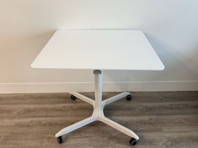 White Square Height-Adjustable Table on Casters - Versatile Desk/Dining/Workstation