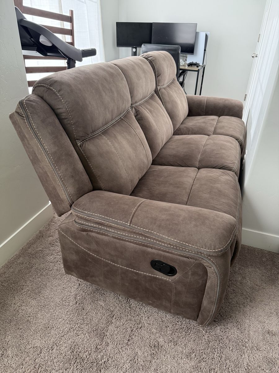 Brown Reclining Sofa Couch 