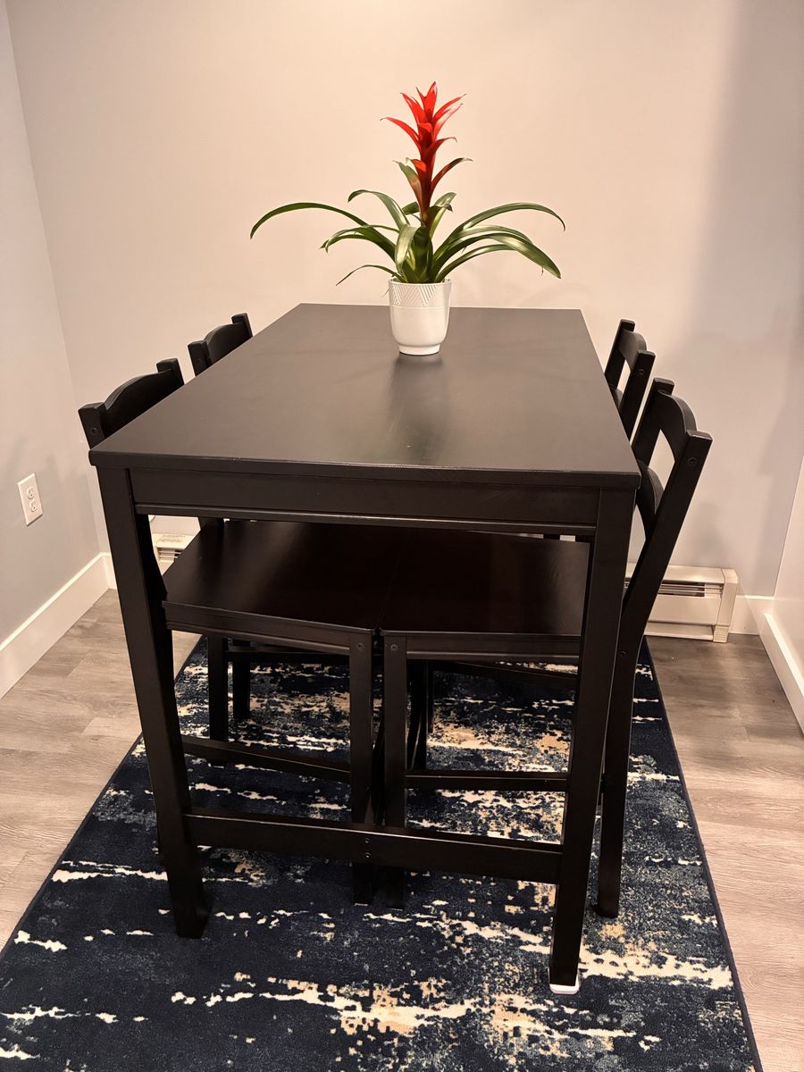 Black Counter/Bar Height Wood Dining Table + 4 Chairs